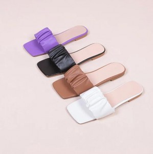 Low Heel Pleated Square Head Ladies Slippers