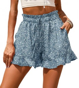 2023 Summer New Fashion Women's Chiffon Print Casual Pocket Waist Shorts